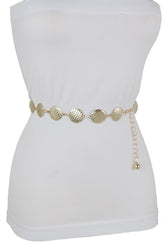 Round Circle Charms Metal Chain Links Narrow Belt